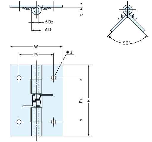 Light Duty Stainless Steel Spring Hinge Dimensions